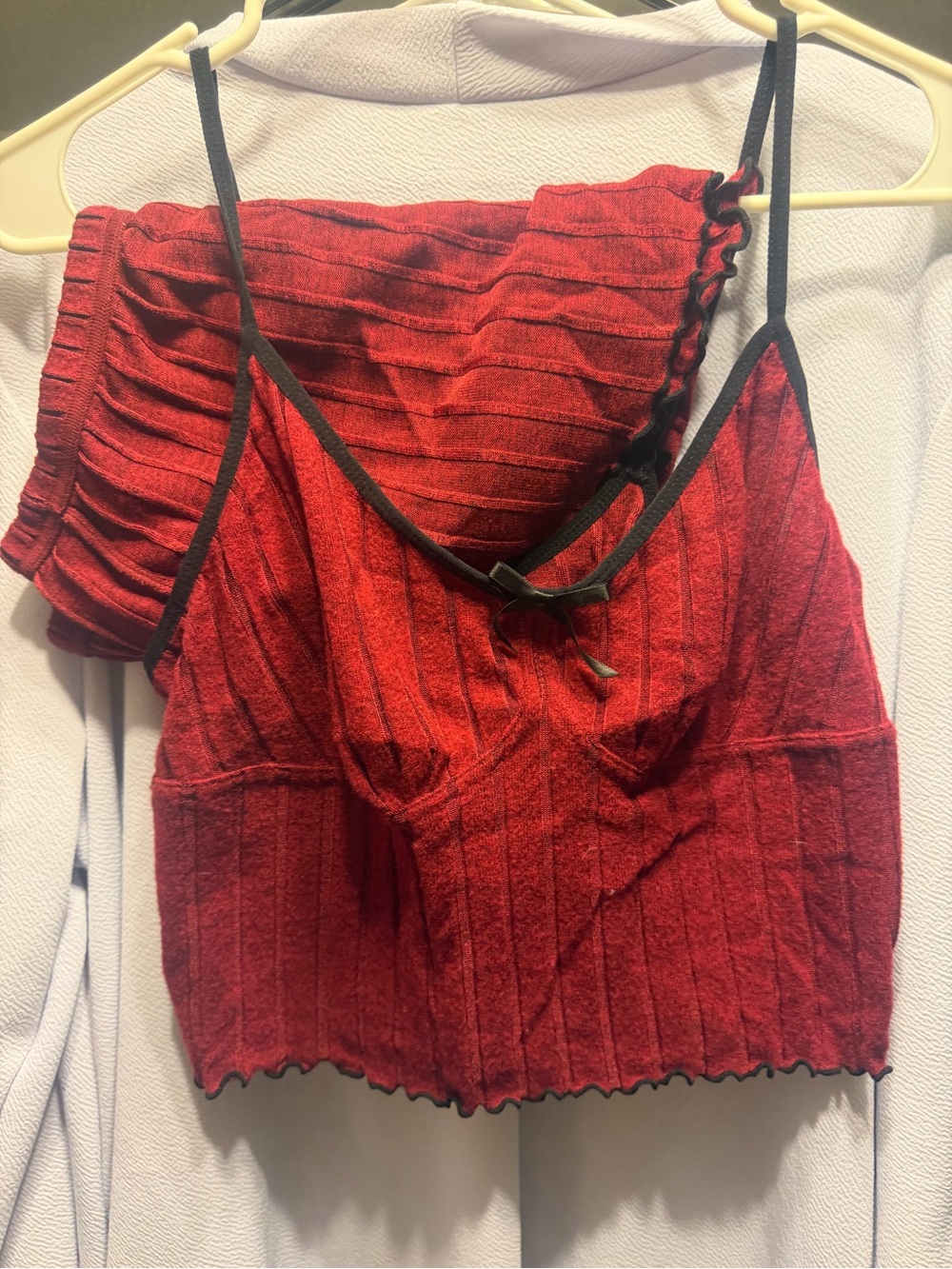Red Ribbed Camisole with Black Trim